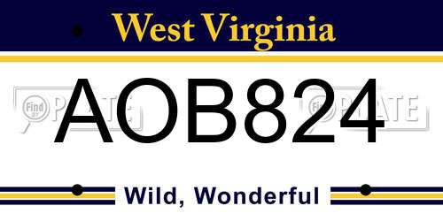 AOB824 West Virginia License Plate