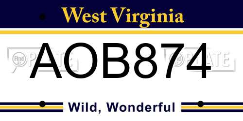 AOB874 West Virginia License Plate