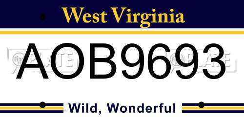 AOB9693 West Virginia License Plate
