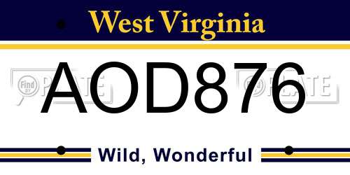 AOD876 West Virginia License Plate