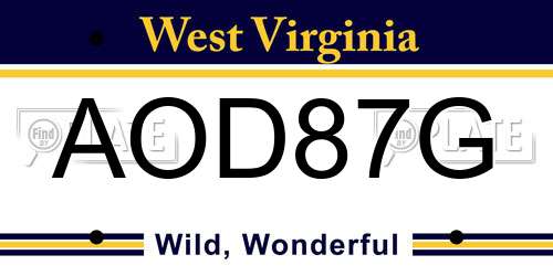 AOD87G West Virginia License Plate