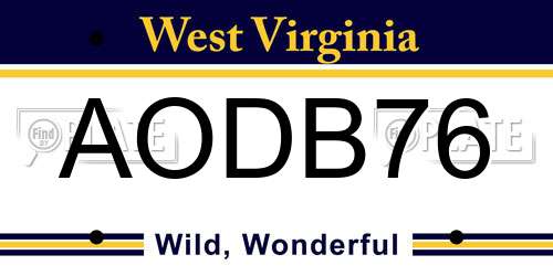 AODB76 West Virginia License Plate