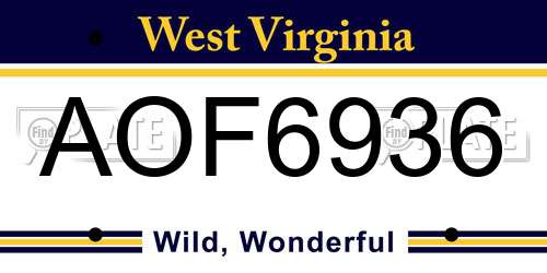 AOF6936 West Virginia License Plate