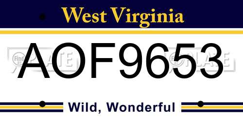 AOF9653 West Virginia License Plate