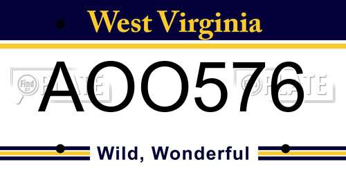 AOO576 West Virginia License Plate