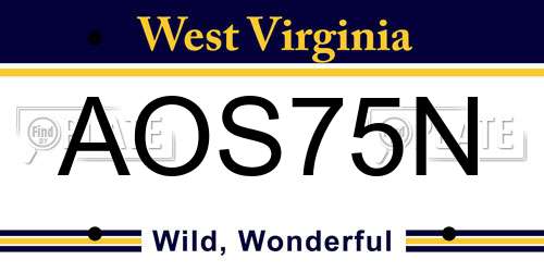 AOS75N West Virginia License Plate