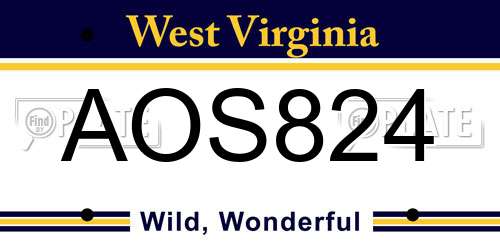 AOS824 West Virginia License Plate