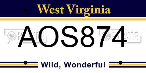 AOS874 West Virginia License Plate