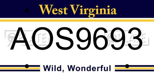AOS9693 West Virginia License Plate