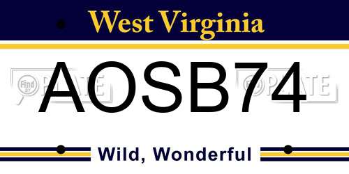 AOSB74 West Virginia License Plate