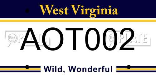 AOT002 West Virginia License Plate