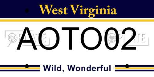 AOTO02 West Virginia License Plate