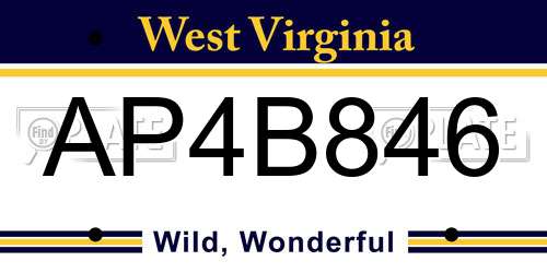 AP4B846 West Virginia License Plate