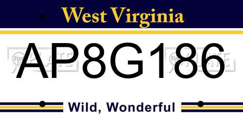 AP8G186 West Virginia License Plate