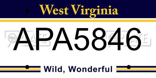 APA5846 West Virginia License Plate