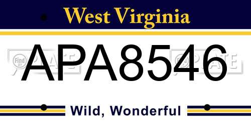 APA8546 West Virginia License Plate