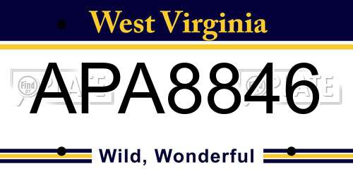 APA8846 West Virginia License Plate