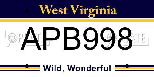 APB998 West Virginia License Plate