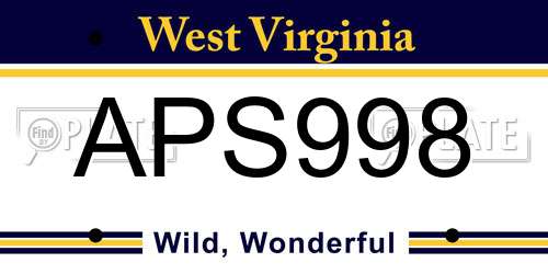APS998 West Virginia License Plate