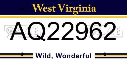 AQ22962 West Virginia License Plate