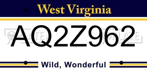 AQ2Z962 West Virginia License Plate