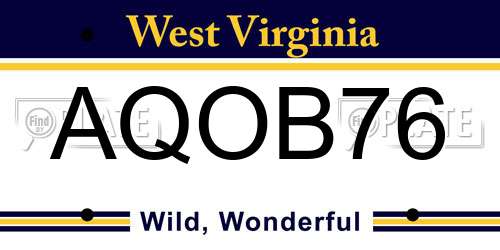 AQOB76 West Virginia License Plate