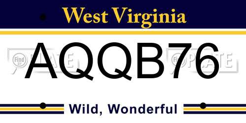 AQQB76 West Virginia License Plate