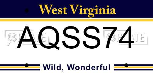 AQSS74 West Virginia License Plate