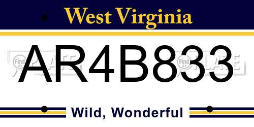 AR4B833 West Virginia License Plate