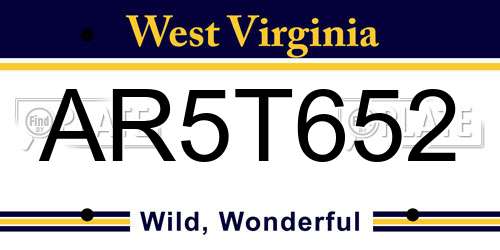 AR5T652 West Virginia License Plate