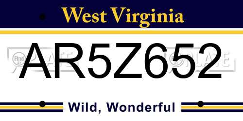 AR5Z652 West Virginia License Plate