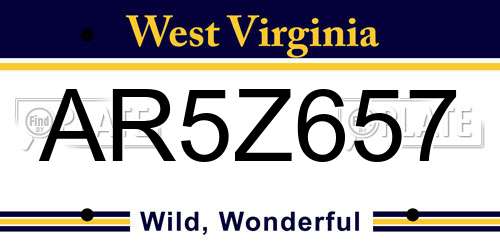 AR5Z657 West Virginia License Plate