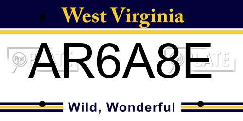 AR6A8E West Virginia License Plate
