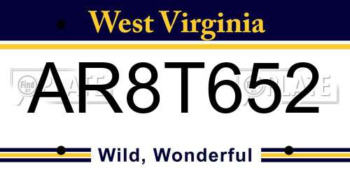 AR8T652 West Virginia License Plate