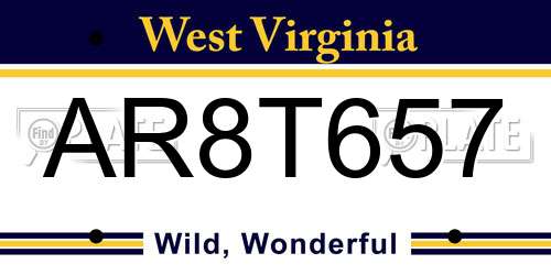 AR8T657 West Virginia License Plate