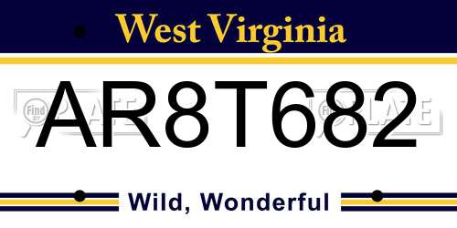 AR8T682 West Virginia License Plate