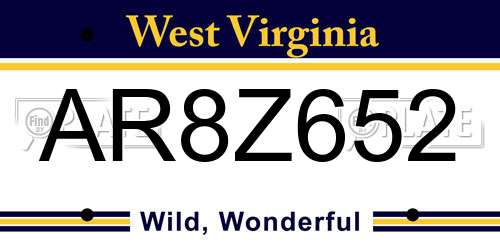 AR8Z652 West Virginia License Plate
