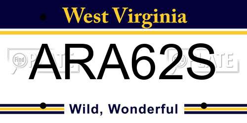 ARA62S West Virginia License Plate