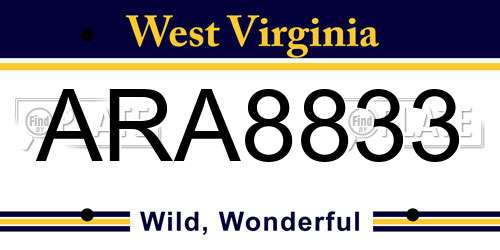 ARA8833 West Virginia License Plate