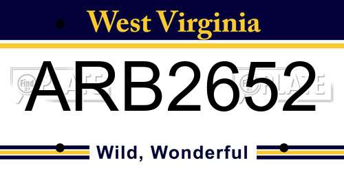 ARB2652 West Virginia License Plate