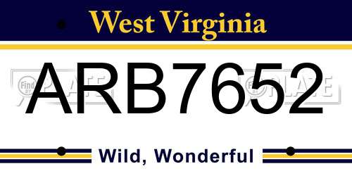 ARB7652 West Virginia License Plate