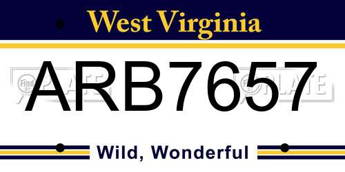 ARB7657 West Virginia License Plate
