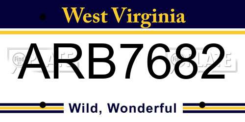 ARB7682 West Virginia License Plate