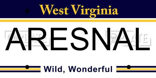 ARESNAL West Virginia License Plate