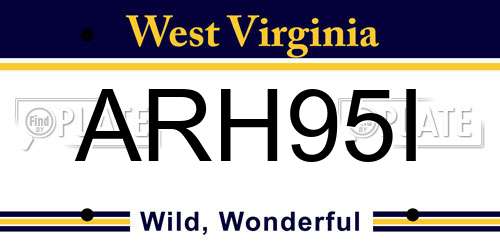 ARH95I West Virginia License Plate
