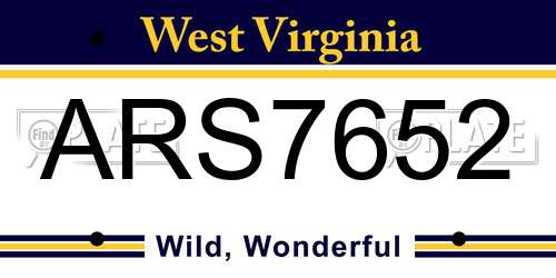 ARS7652 West Virginia License Plate