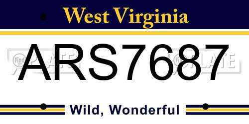ARS7687 West Virginia License Plate