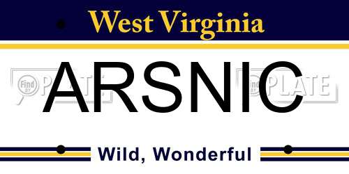 ARSNIC West Virginia License Plate