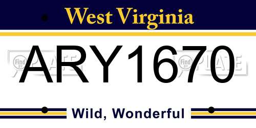 ARY1670 West Virginia License Plate