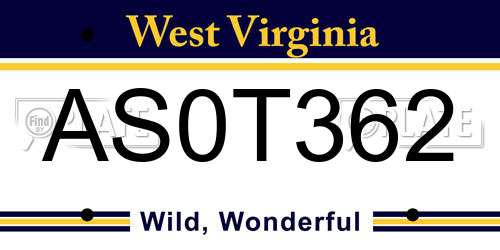 AS0T362 West Virginia License Plate